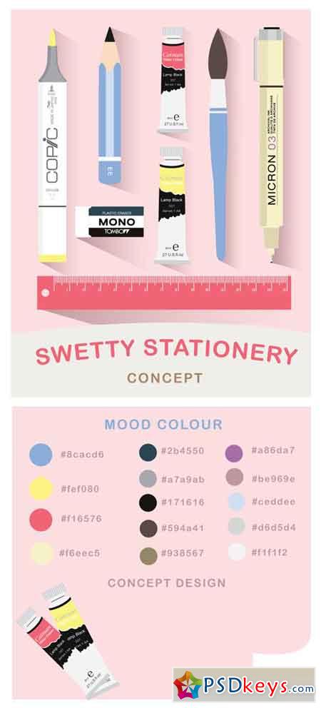 Swetty Stationery Concept in Vector
