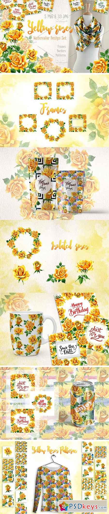Yellow Roses PNG watercolor set 2888879