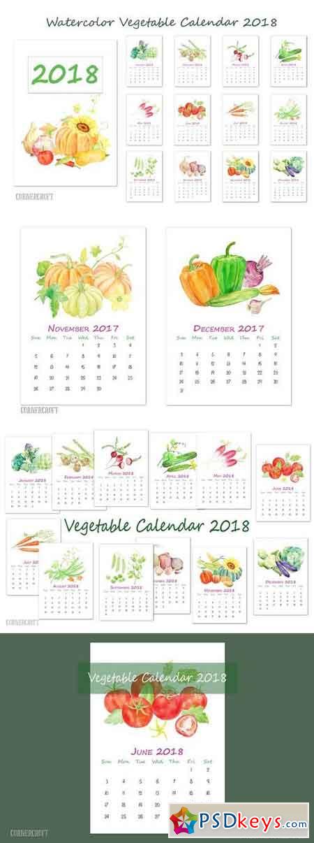 2018 Calendar Watercolor Vegetable 1989835