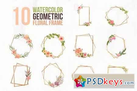 10 Watercolor Geometric Floral Frame Illustration