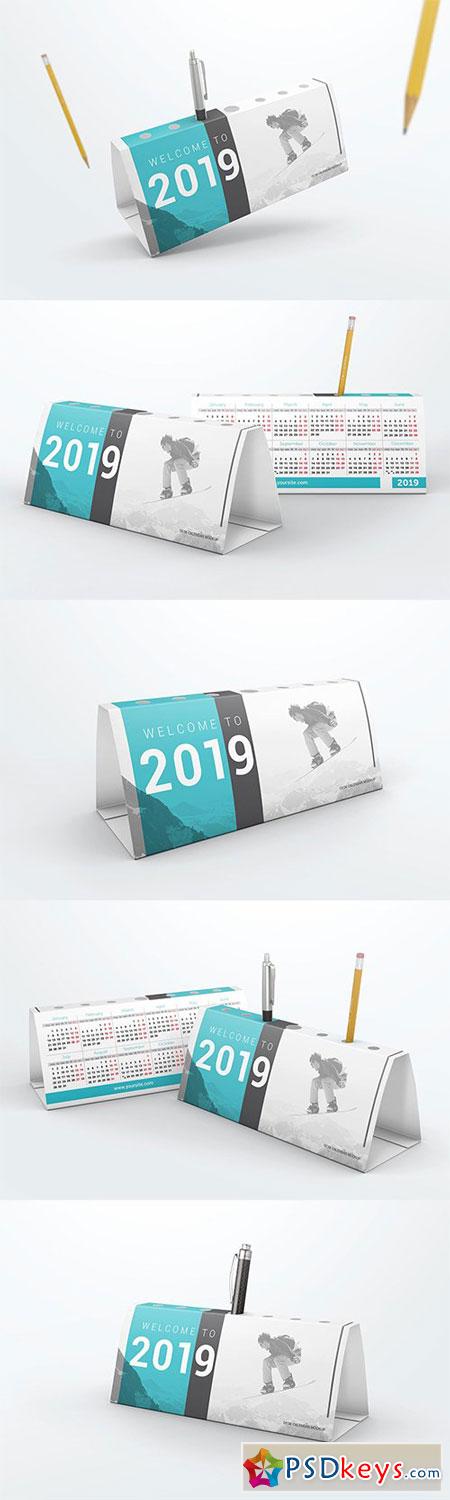 Desk Calendar Pen Holder Mockup