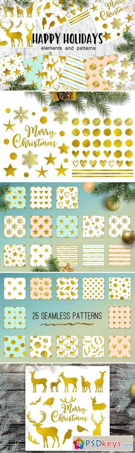 Happy Holidays Golden Christmas Design Kit