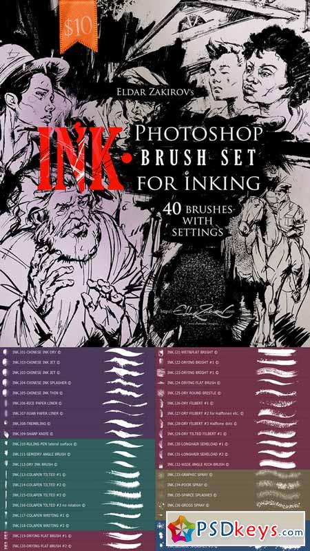 INK 40 Photoshop Brushes for Inking + Photoshop Action 22674425