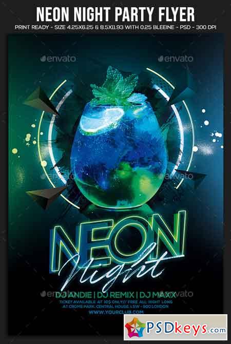 Neon Night Party Flyer 22760725