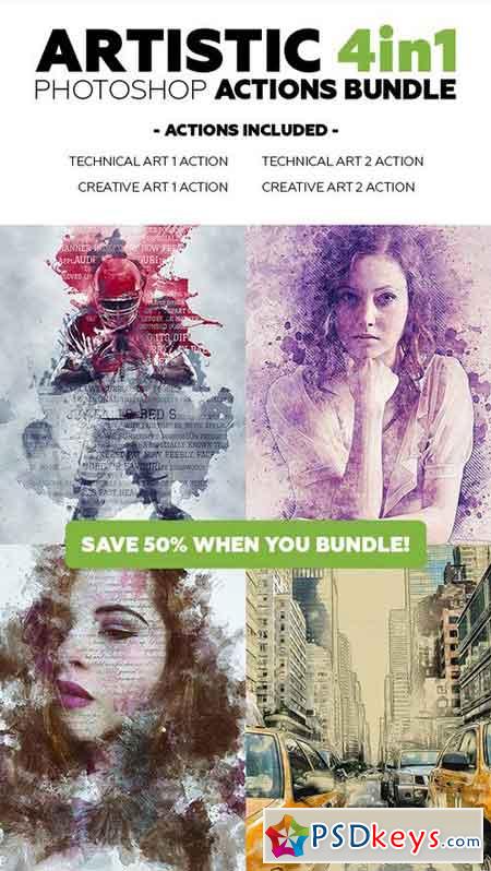 Artistic 4in1 Photoshop Actions Bundle 21308151