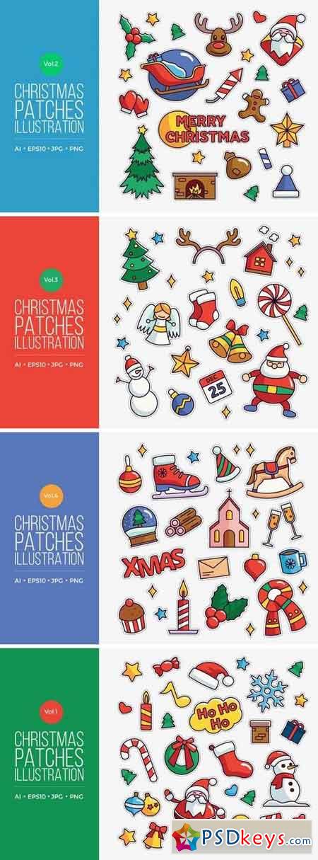 Cute Merry Christmas Patches Vector