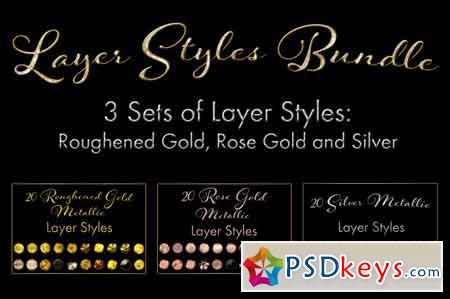 60 Layer Styles Bundle - Gold, Rose Gold and Silver 3515758