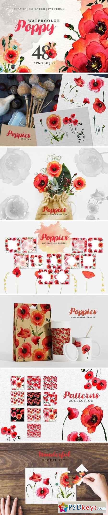 POPPY Watercolor Red png 3304914