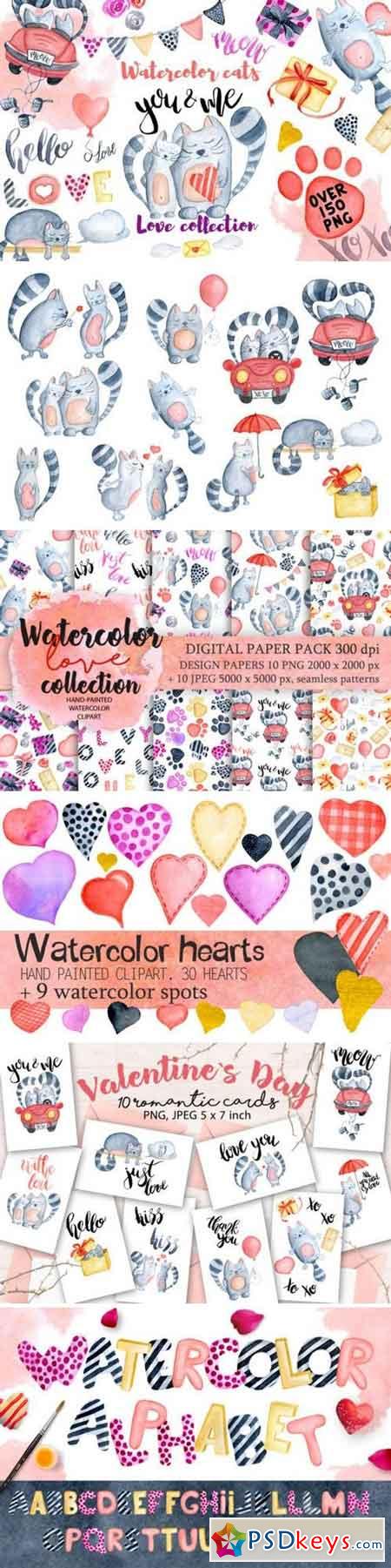 Watercolor Valentines day cats 1179103