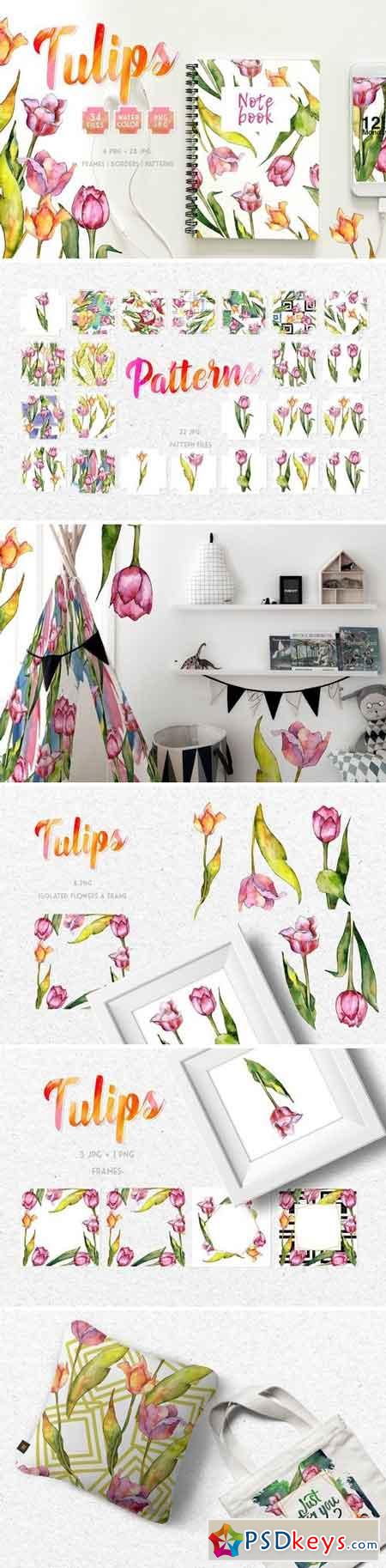 Tulips for Love Watercolor png 3357911
