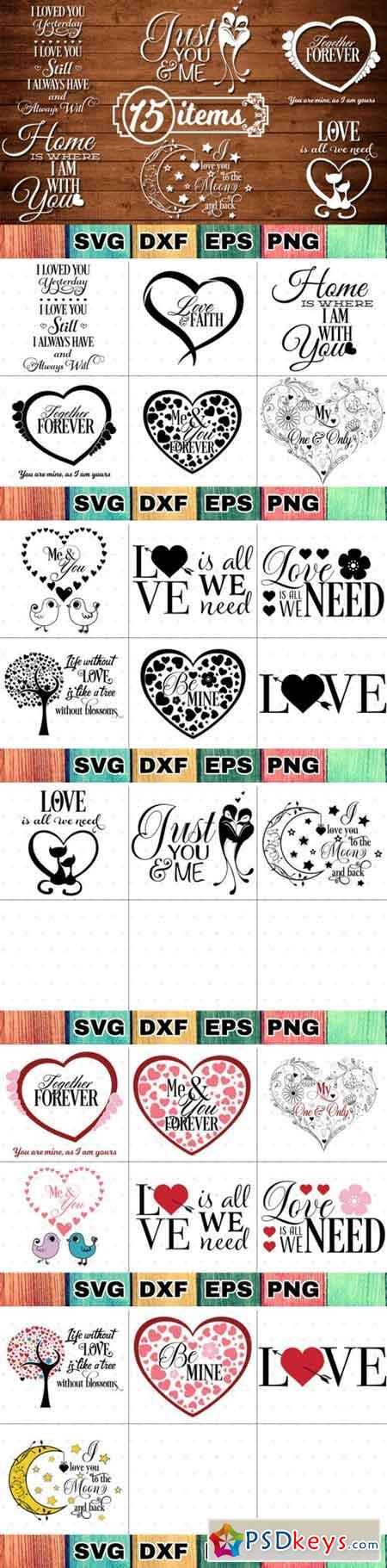 Love Illustrations Bundle  Valentine SVG Cut Files