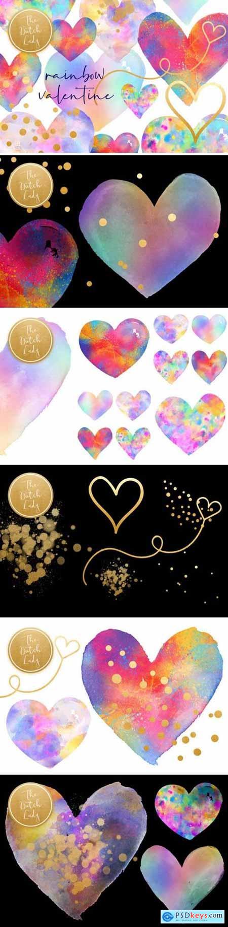 Valentine Rainbow Heart Clipart Set