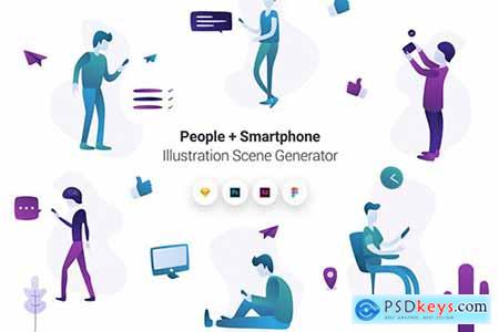 People + Smartphone Illustration Scene Generator