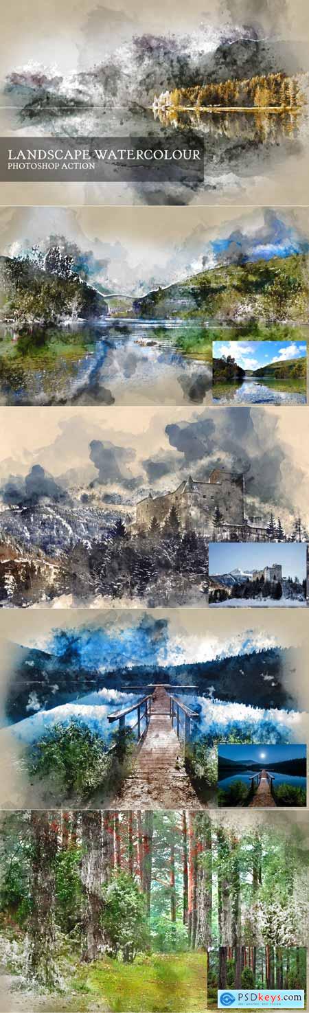 Landscape Watercolor Photoshop Action 3524862