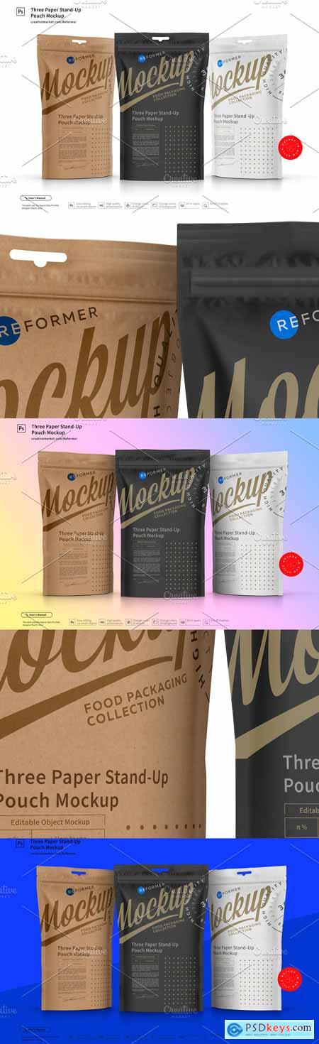 Three Paper Doy-Pack Pouch Mockup 3333599