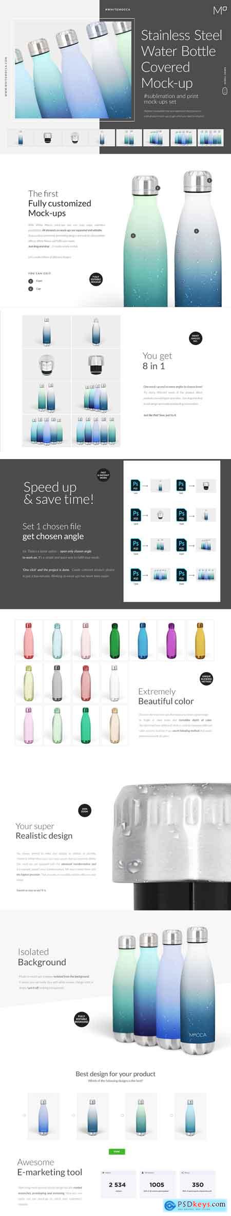 CreativeMarket Stainless Steel Water Bottle Mockup