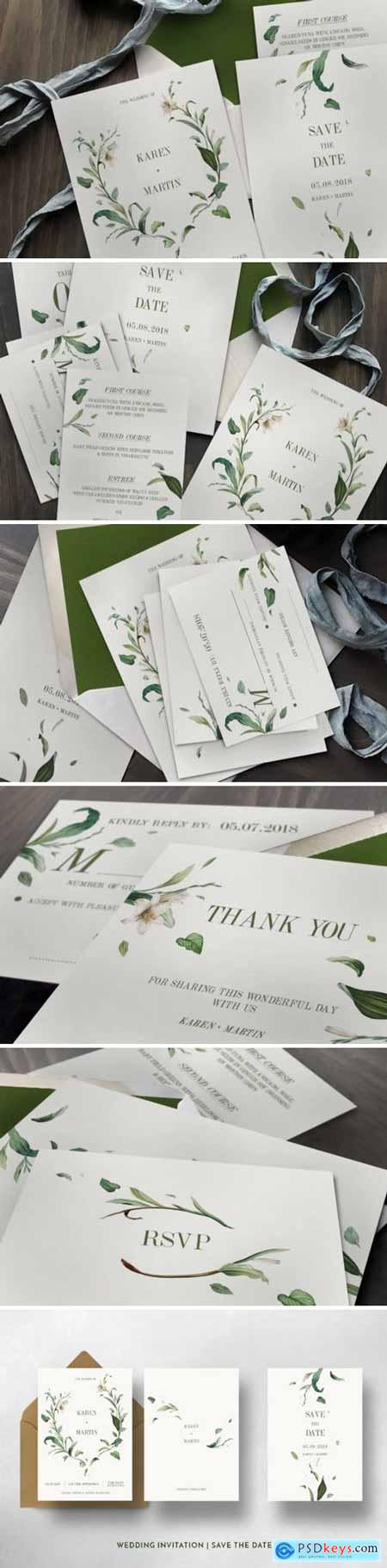 Creativemarket Green Foliage Wedding Invitation Suite 1116824