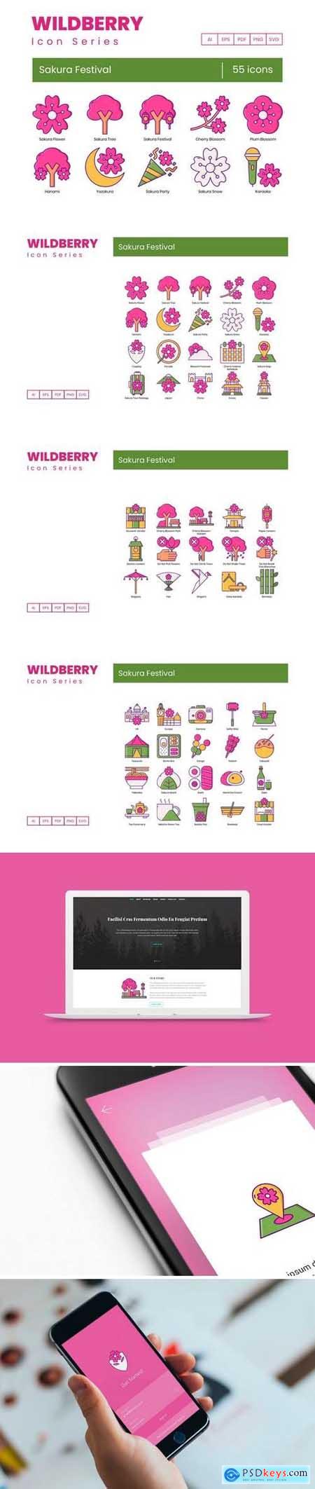 55 Sakura Festival Icons Wildberry Series