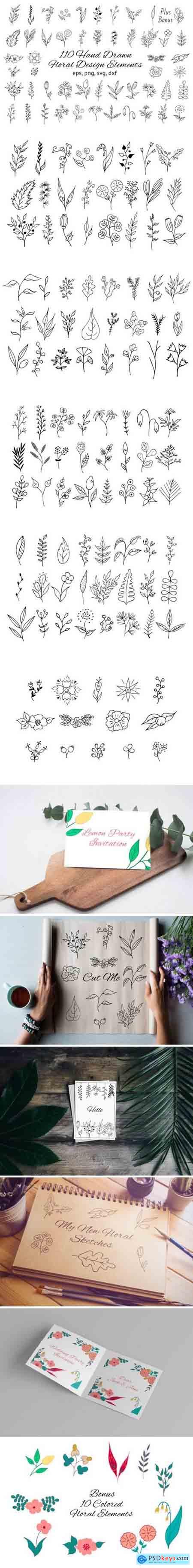 110 Hand drawn Floral Design Elements