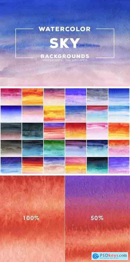 30 Watercolor Sky Gradient Backgrounds