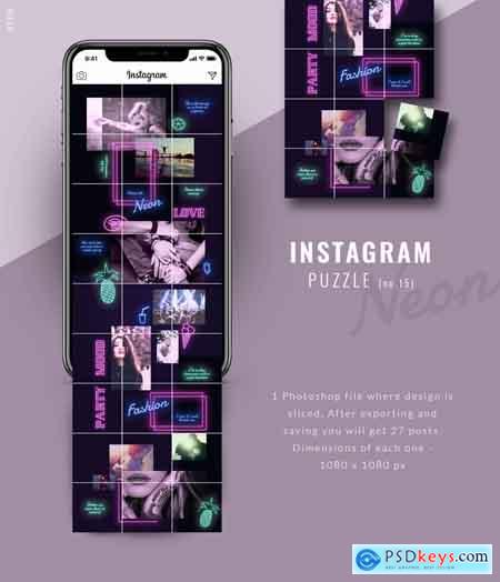 Creativemarket Instagram PUZZLE template - Neon