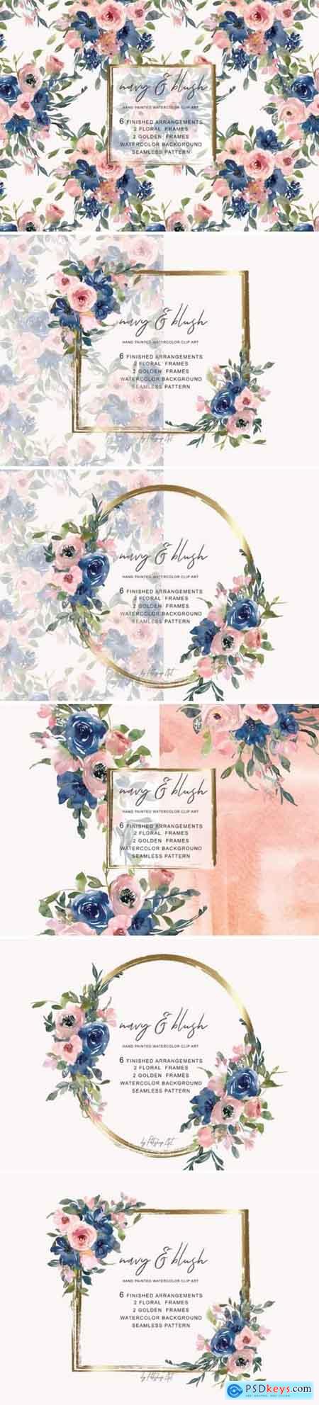 Navy and Blush Floral Bouquet Clipart
