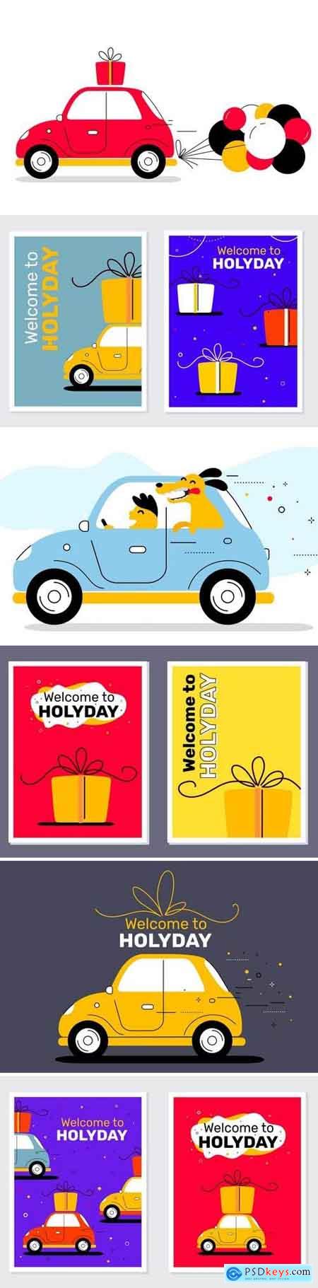 Vector collection with vintage holiday car