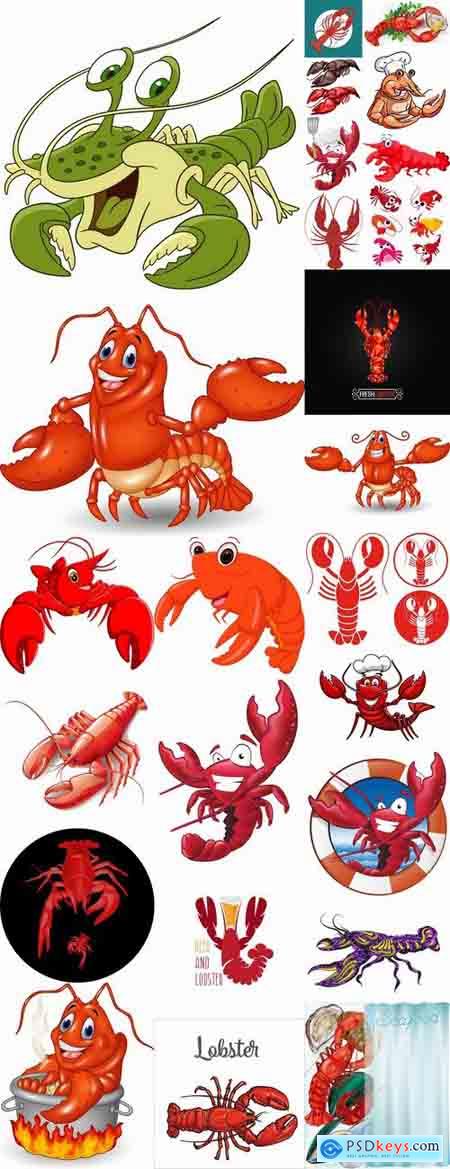 Lobster cancer crab seafood cartoon vector image 25 EPS