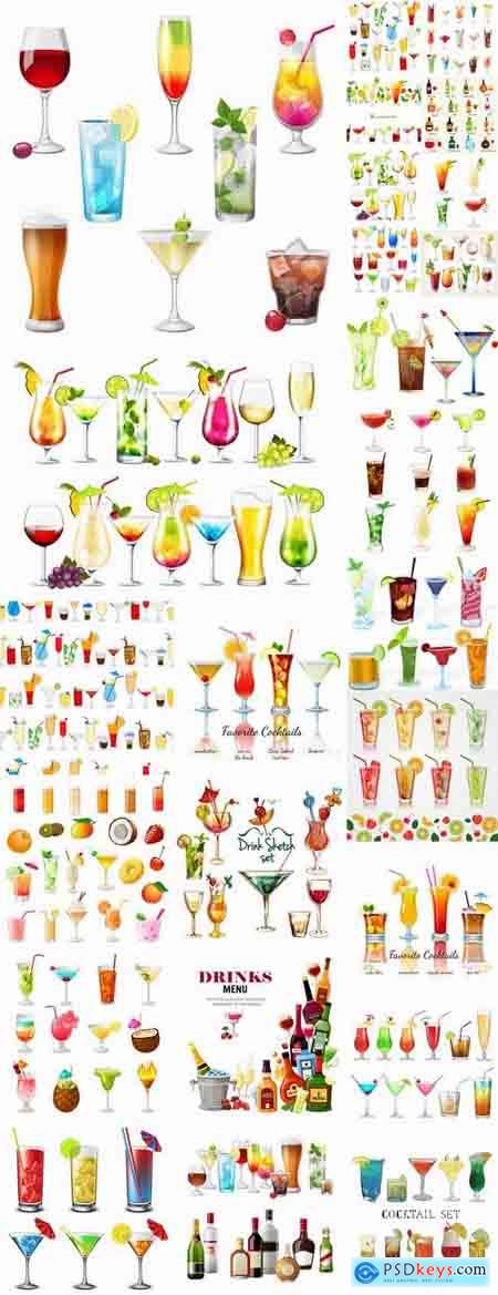 Cocktail drink cup glass bottle vector image 25 EPS