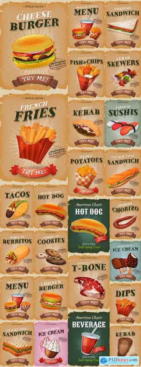 Food menu barbecue burger hot dog drink soda flyer banner 25 EPS
