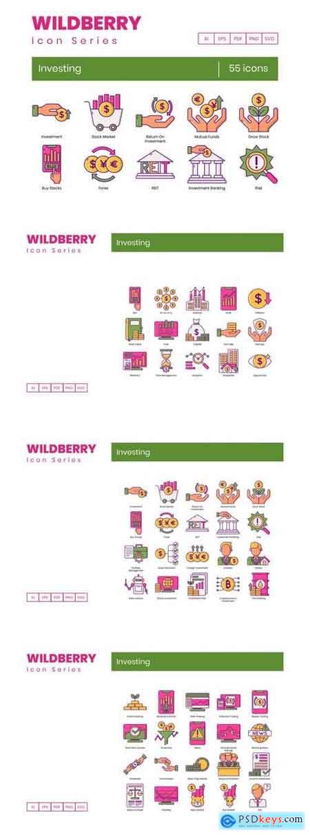 55 Investing Icons Wildberry Series