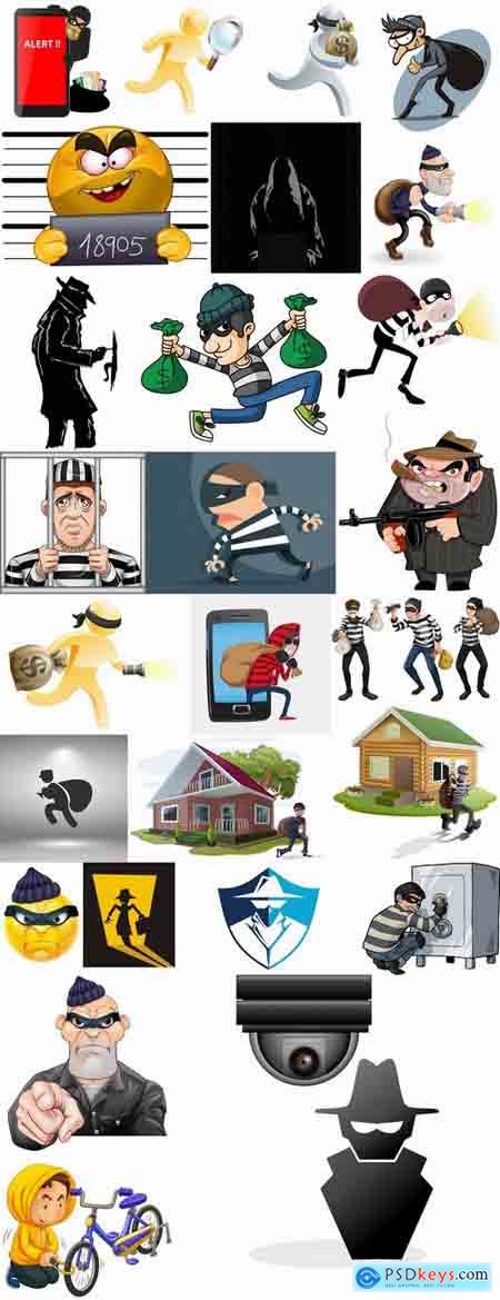 Thief criminal cartoon vector image 25 EPS