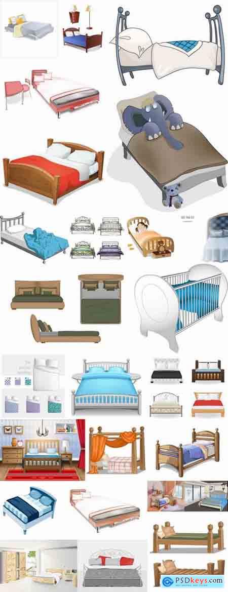 Collection of interior bed sleep cartoon 25 EPS