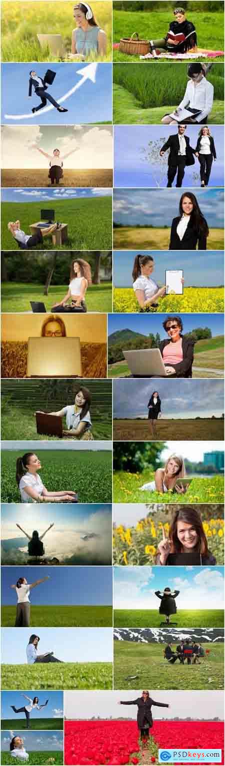 Business lady in the meadow grass field 25 HQ Jpeg
