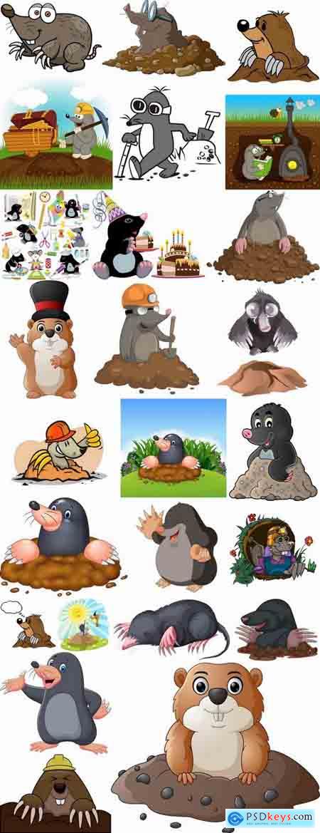 Mole cartoon character for children's book illustration 25 EPS