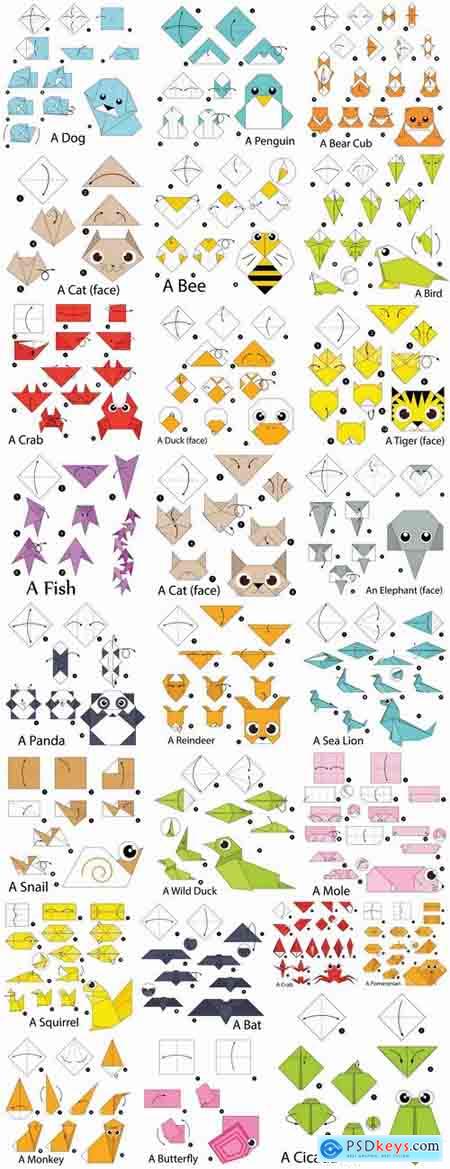 Origami animal for cutting and folding paper 25 EPS