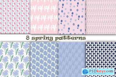 Seamless pattern with abstract spring flowers