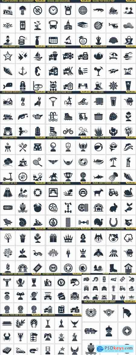 Icons flat picture on various subjects 6- 25 EPS