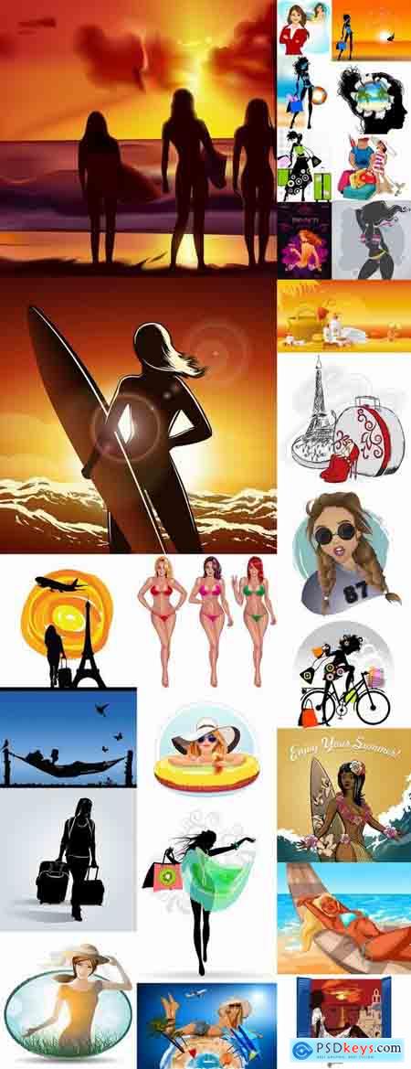 Girl woman on holiday vacation travel summer beach bikini swimsuit 25 EPS