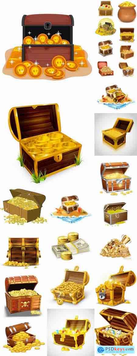 Chest of gold money coin cell games and children's illustration design 25 EPS