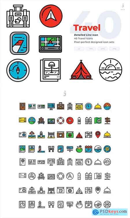 40 Travel Icons - Detailed Line Icon