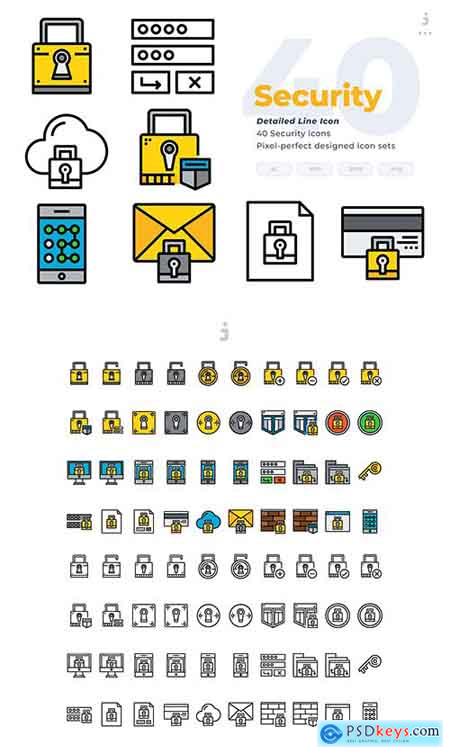40 Security Icons - Detailed Line Icon
