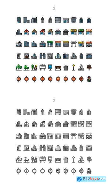 60 Building Icons - Detailed Line Icon