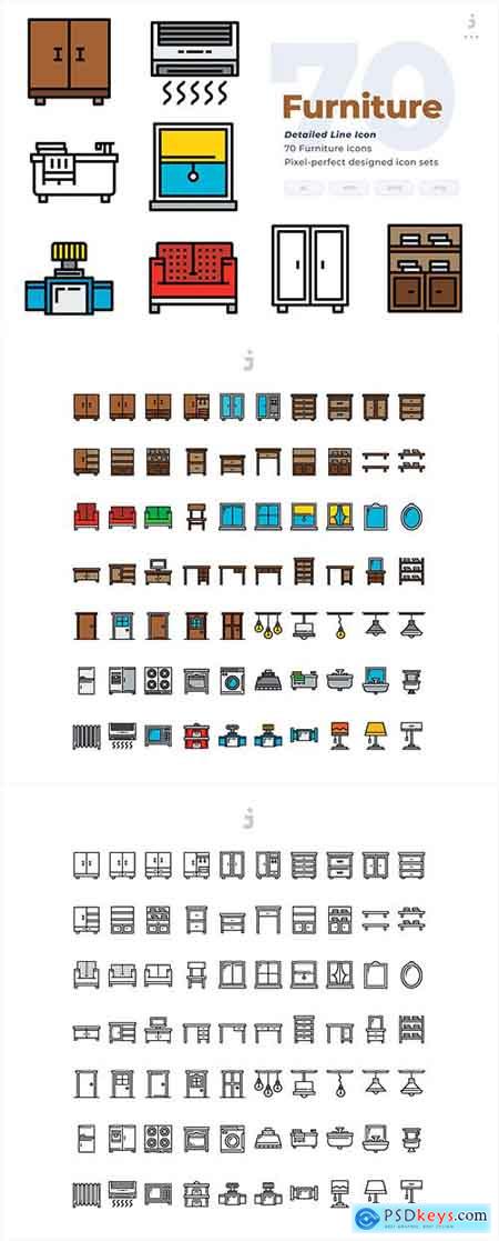70 Furniture Icons - Detailed Line Icon