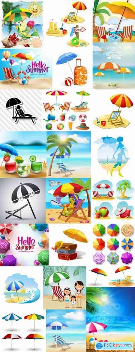 Beach umbrella illustration summer beach vacation beach vacation parasol 25 EPS
