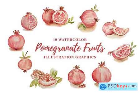 10 Watercolor Pomegranate Fruits Illustration