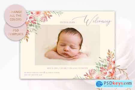 Creativemarket Birth Announcement Card Template #1