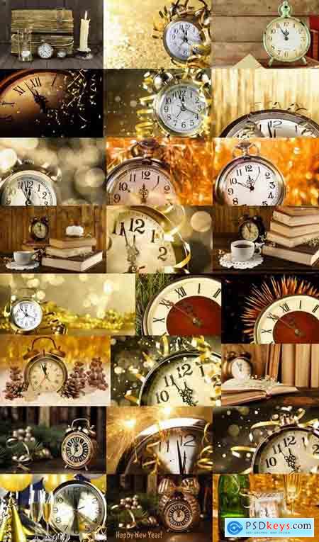New Year Christmas still life with vintage clock logo 25 HQ Jpeg