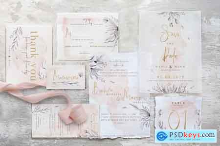 Thehungryjpeg Peach & Grey Floral Wedding Suite