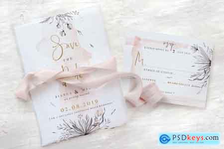 Thehungryjpeg Peach & Grey Floral Wedding Suite